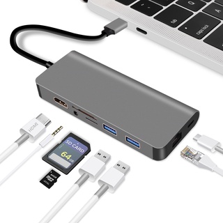 8in1 อะแดปเตอร์ฮับอ่านเสียง TYPE C เป็น USB-C USB 3.0 HDMI RJ45 SD