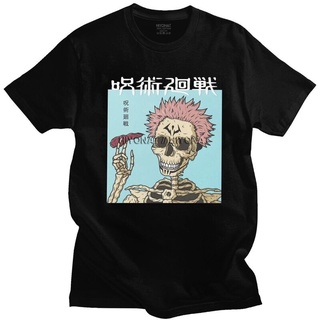 เสื้อยืดวินเทจเสื้อยืดแขนสั้นลําลอง ผ้าฝ้าย พิมพ์ลายหัวกะโหลก Jujutsu Kaisen Sukuna Yuji Itadori สําหรับผู้ชายS-4XL