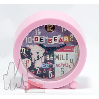 นาฬิกาปลุกหมี BE BEAR สีชมพูพาสเทล ทรงกลม นาฬิกา พร้อมส่ง