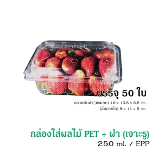 กล่องใส่ผลไม้ PET พร้อมฝา (เจาะรู) ล็อกได้ กล่องผลไม้ 250ml ยี่ห้ออีพีพี 50ใบ