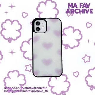 (preจากเกาหลี) mafavarchive - Purple heart flutter epoxy case เคสมือถือคลุมรอบเครื่อง ขอบยางดำ ลายหัวใจจิ๋ว ม่วง  สีขาว