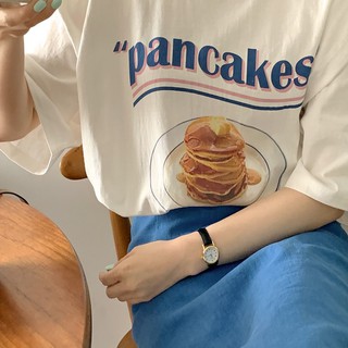 เสื้อยืดใหม่[พร้อมส่ง] เสื้อแพนเค้ก เสื้อยืด oversize และกระโปรง - Pancake in the raining morning (S179 &amp; S180)S-3XL