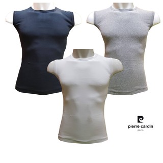 Pierre Cardin PJ 007 1ตัว เสื้อยืดแขนกุดคอกลม Ribbed Crew Neck Classic-Coloured มีให้เลือก 3 สี ขาว เทา ดำ