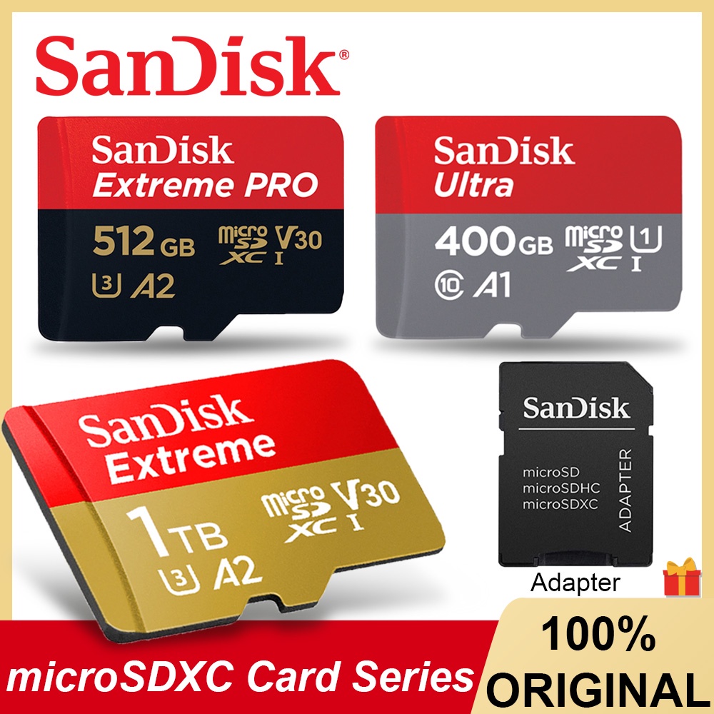Sandisk การ์ดหน่วยความจํา Micro SD Extreme Pro microSDXC A2 UHS-I 4K 64GB 128GB 512GB 1TB Ultra A1 U1 U3 C10 TF สําหรับกล้อง DJI
