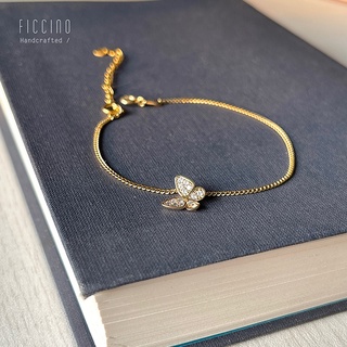 Ficcino สร้อยข้อมือเหล็กไทเทเนียม 18k ประดับเพทาย สําหรับผู้หญิง