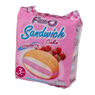 ฟันโอ แซนวิชเค้กสอดไส้ครีมกลิ่นสตรอว์เบอร์รี 13 กรัม x 12 ซอง Fun O Sandwich Cake with Strawberry Flavored Cream 13g x 1