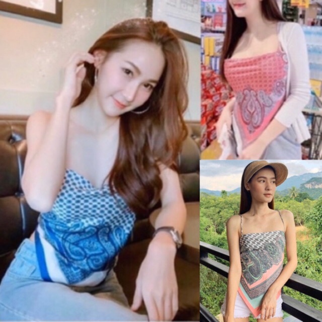 Hot สายเดี่ยวผ้าเช็ดหน้า ชุดไปทะเล เสื้อสายเดี่ยว สายเดี่ยว สายเดี่ยวผ้าเช็ดหน้า