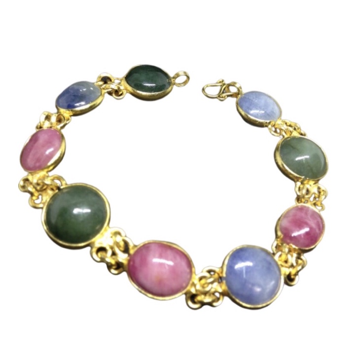 GEM-67 ข้อมือทองเหลือง พลอยแท้ 3 สี อัญมณีประจำวัน