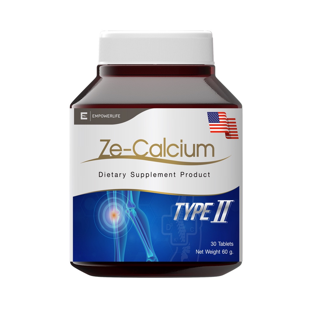 Ze-Calcium Type II แคลเซียม คอลลาเจน ไทพ์ทู บำรุงกระดูก ข้อต่อ กระดูกอ่อน เสริมสร้างกระดูก ขนาด 30 เ