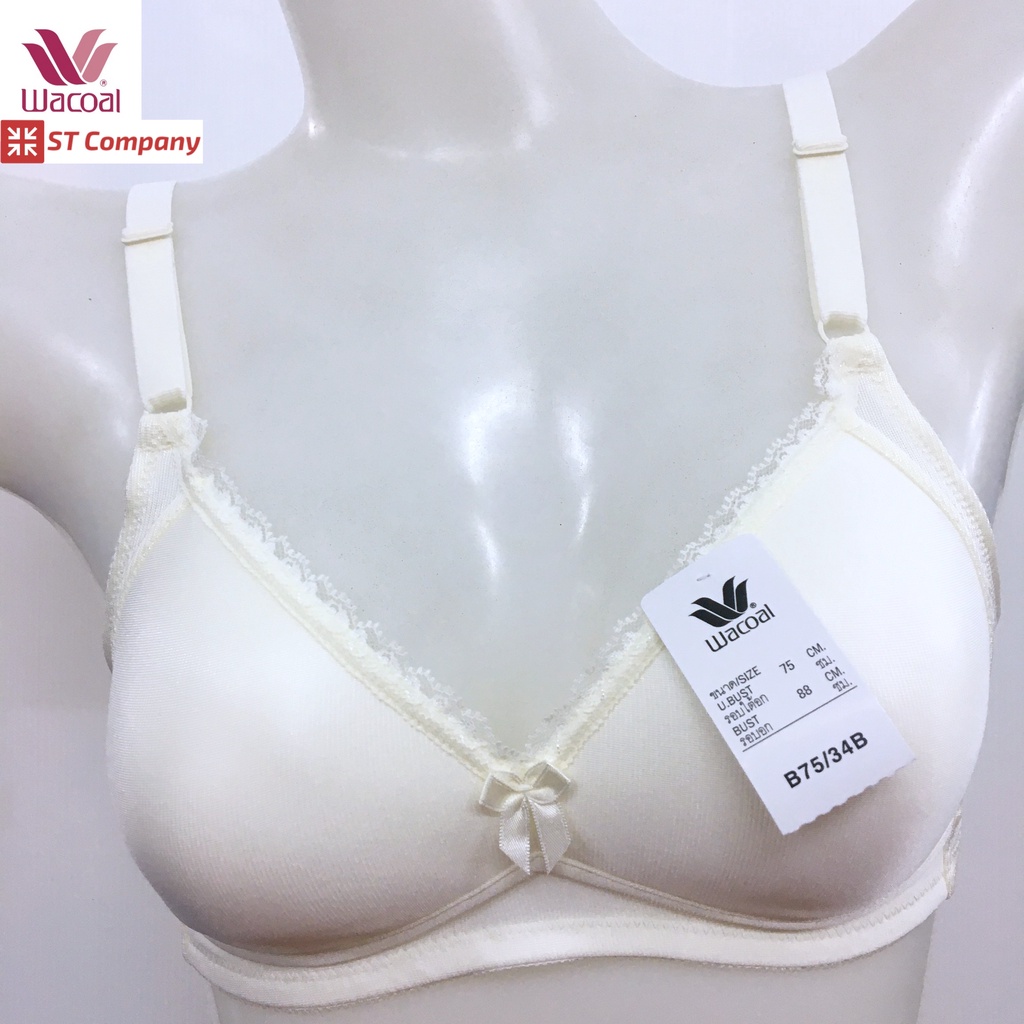 Wacoal Basic Bra สีครีม Cream รุ่น WB9M36 (WB9M18 เก่า) ยกทรง ไม่มีโครง ไม่เสริมฟองน้ำ ไร้โครง ตะขอ 
