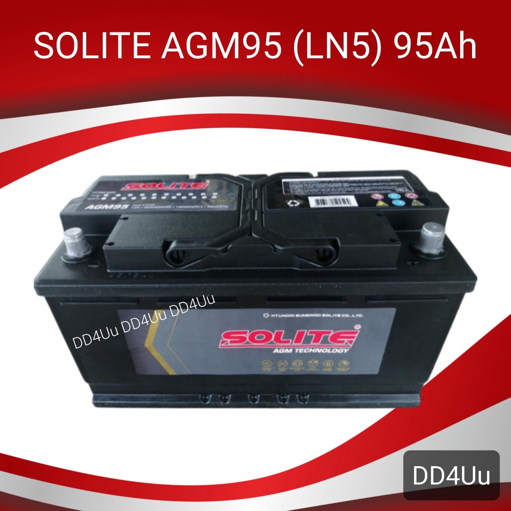 แบตเตอรี่รถยนต์ SOLITE AGM95 (LN5) รองรับระบบ ISS แบตแห้ง แบตขั้วจม แบตรถยุโรป