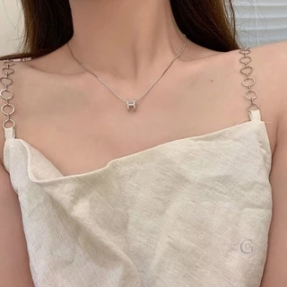GLAMOR✨สร้อยคอเงินแท้ พร้อมจี้ฝังเพชรรูปตัว H silver925 สไตส์สาวชิคๆ สร้อยคอตัวอักษร สไตล์ใหม่