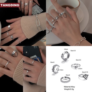 【COD Tangding】แหวนโซ่ รูปเรขาคณิต สไตล์เรโทร เรียบง่าย สร้างสรรค์ แฟชั่นสําหรับผู้หญิง 5 ชิ้น ต่อชุด