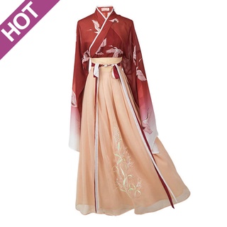 Hanfu หญิงเดิมของแท้ชุดเต็มของกระโปรงเอวนางฟ้าซุปเปอร์นักเรียนเครื่องแต่งกายนางฟ้าชุดโบราณ