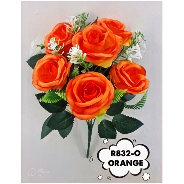 ✅(ถูกที่สุด พร้อมส่ง) ดอกกุหลาบปลอม 6 ดอก ดอกมาเรียจูเนียร์บูช  ขนาดดอก 6.5*4.5เซนติเมตร สูง 30 เซนติเมตร - รูปที่ 6