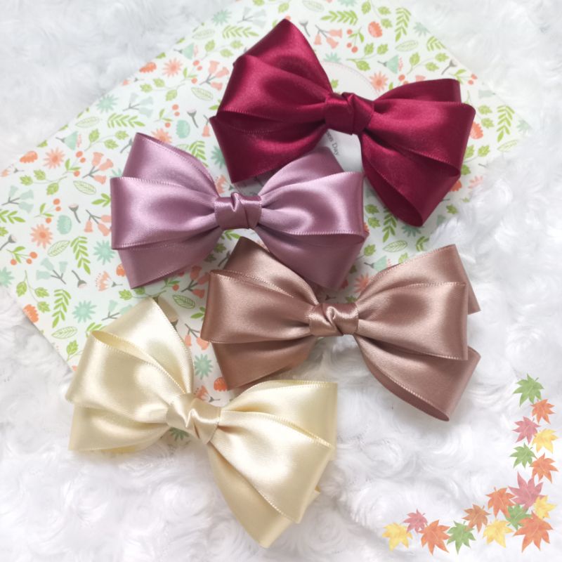 โบว์กิ๊บติดผม โบว์ริ้บบิ้นซาติน ขนาด10cm. มี 14สี - รูปที่ 3