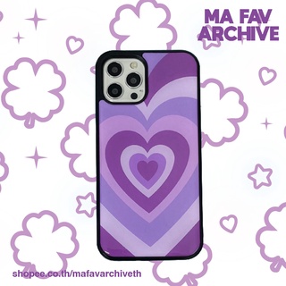 (พร้อมส่งในไทย) mafavarchive - PURPLE Heartbeam epoxy case เคสมือถือคลุมรอบเครื่อง ขอบยางดำ ลายหัวใจ สีม่วง