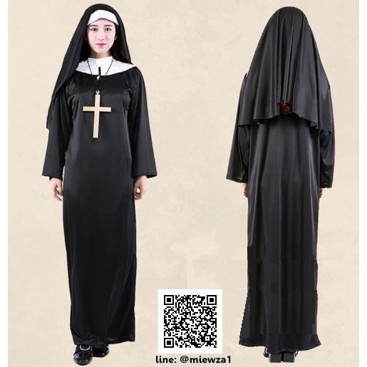 ชุดแฟนซีแม่ชีสีดำ The Nun ผีแม่ชี เดอะ นัน สินค้ามาพร้อมผ้าคลุมศีรษะเข้าชุด cp32/cp32.3/cp32.2/cp32.8