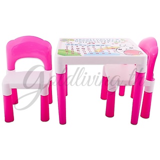 ชุดโต๊ะพร้อมเก้าอี้2ตัว เด็กนักเรียนภาษาอังกฤษไทยและตัวเลขKid Chair Family Set(1+2)โต๊ะ1+เก้าอี้ทำการบ้าน2