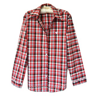 เสื้อเชิ้ตลายสก๊อตผู้หญิงแดงขาวดำ