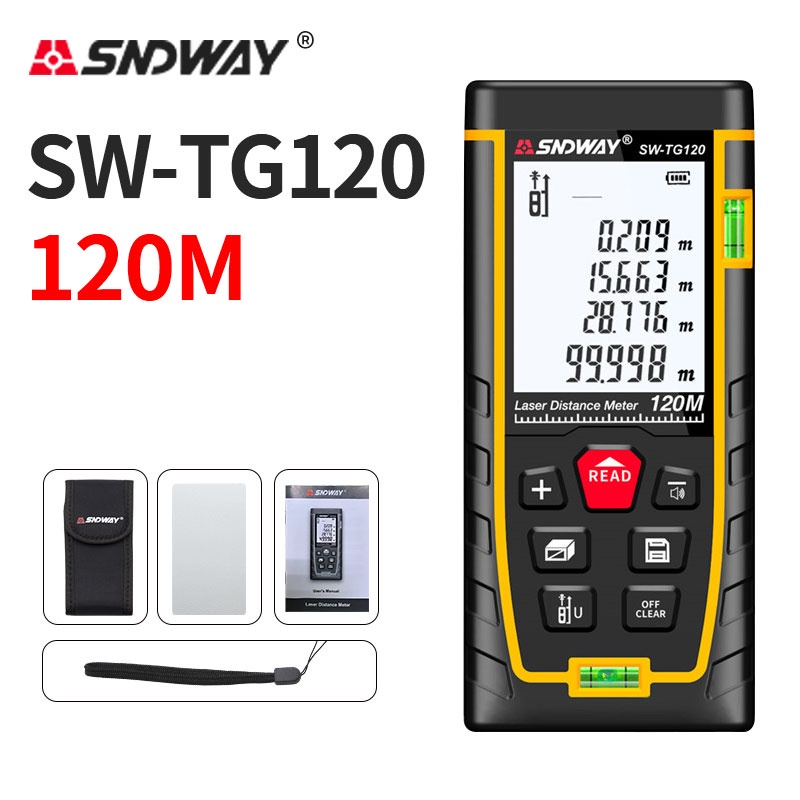 Sndway เครื่องวัดระยะทางเลเซอร์ดิจิทัล 120 ม. 100 ม. 70 ม. 50 ม. ราคาถูก SW-TG120