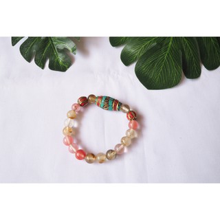 ส่งฟรี กำไลหินนำโชค - หินเชอรี่คว็อตซ์ (Cherry Quartz) ร้อยกับหินทิเบต