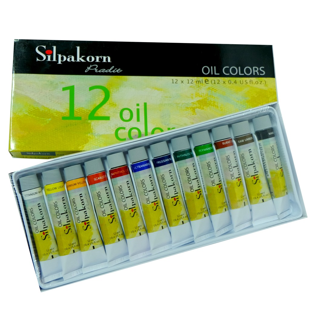 สีน้ำมัน 12 สี 12ml ตรา Silpakorn Pradit Oil Colours