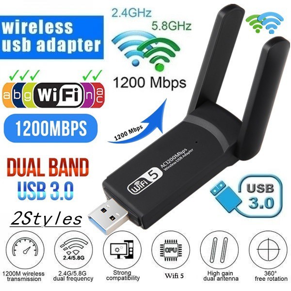Scheda di Rete, Adattatore WiFi Wireless Dual Band 1200Mbps 2.4G/5G, Adattatore WiFi USB 3.0 a Lungo Raggio Adatto per XP/7/8/10