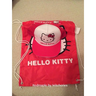 Hello Kitty กระเป๋าเป้สะพายหลัง กระเป๋าผ้าร่มหูรูด พร้อมหมวกแก๊ป น่ารักค่ะ (กระเป๋า+หมวก)