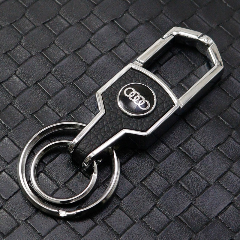 Creative 3D โลโก้รถพวงกุญแจโลหะแหวนคู่ผู้ถือพวงกุญแจเงินสําหรับ Audi A3 8P A6 C5 A4 B6 B8 S4 RS4 S5 