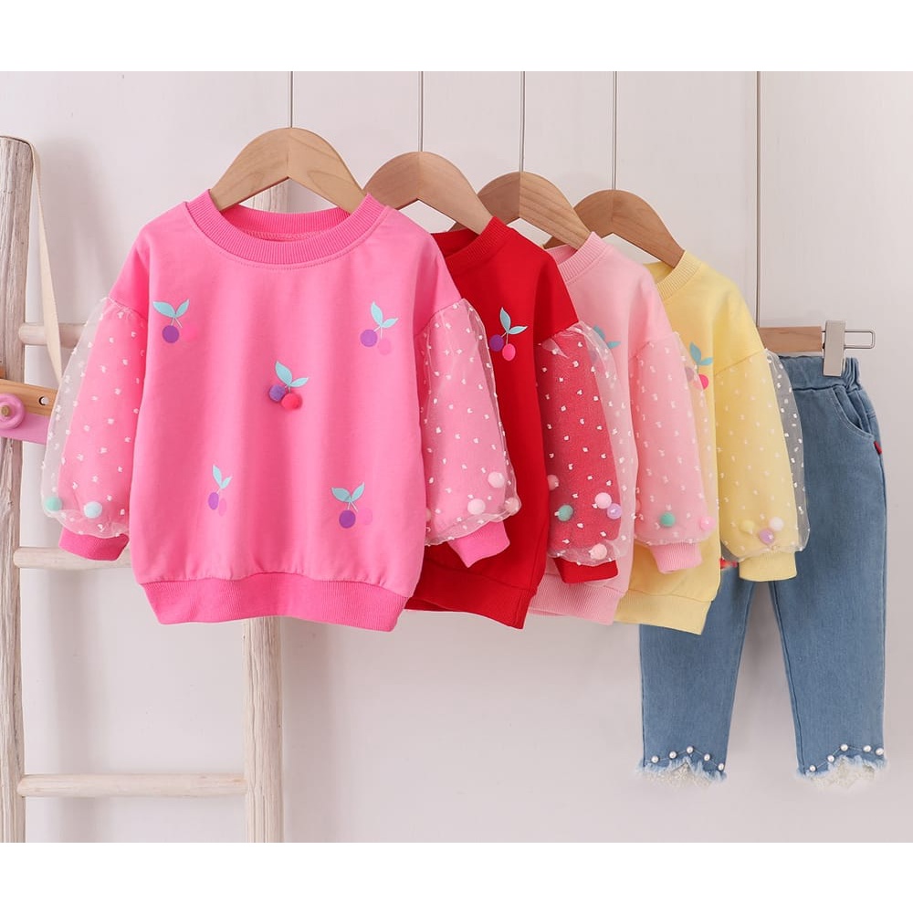 B242 - ชุดเดรส ลายเชอร์รี่ น่ารัก สําหรับเด็กผู้หญิง นําเข้า เหมาะกับ ...