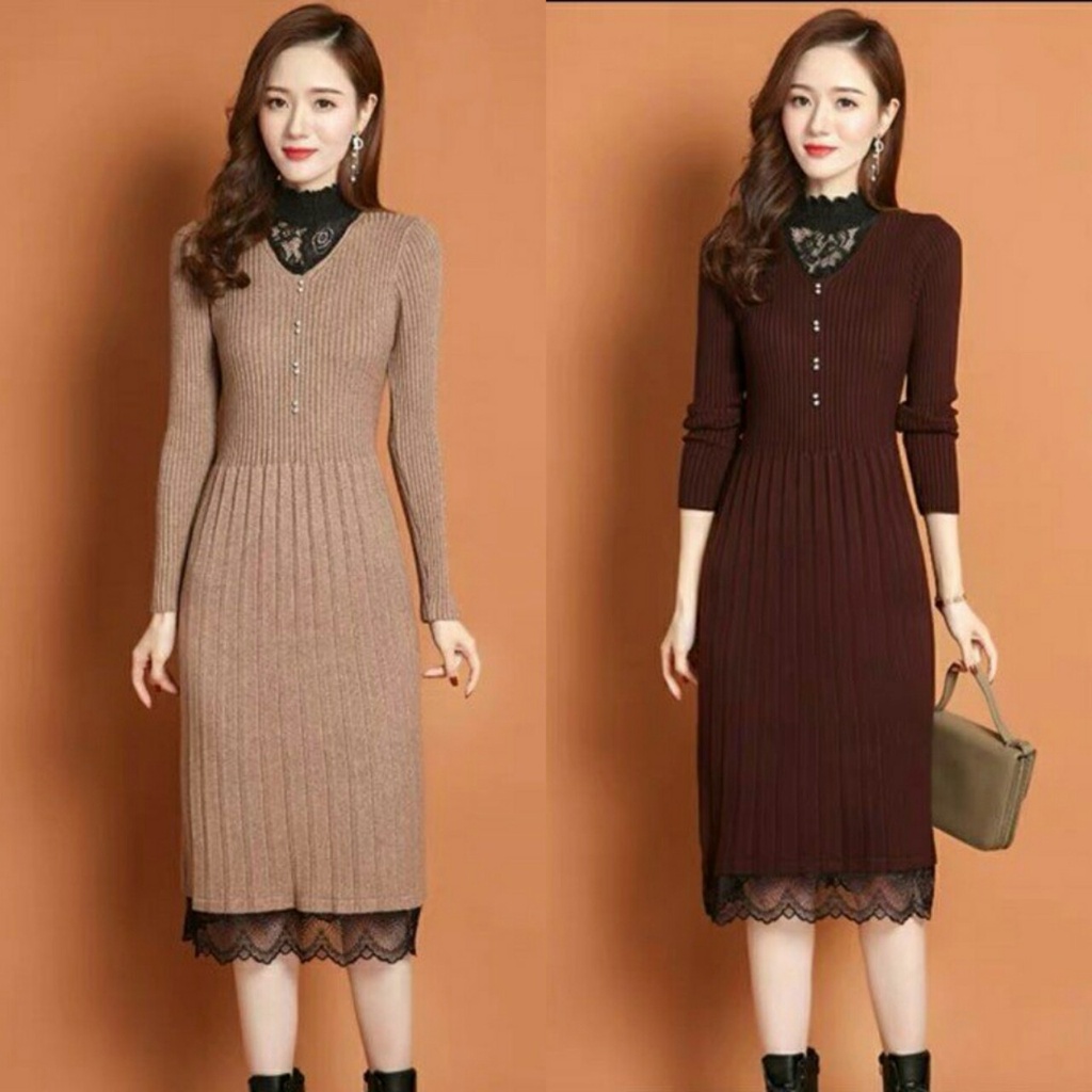 Dambauxinh ชุดเดรสคลุมท้องผ้าขนสัตว์ฤดูหนาวคอเต่า-CDA1645 ชุดคลุมท้องสํานักงานผ้าขนสัตว์หนาสวย