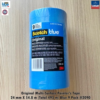 3M Scotch Blue® Original Multi-Surface Painters Tape 24 mm X 54.8 m (Total 493 m) Blue 9 Pack #2090 สก๊อตเทป แพ็ค 9ม้วน