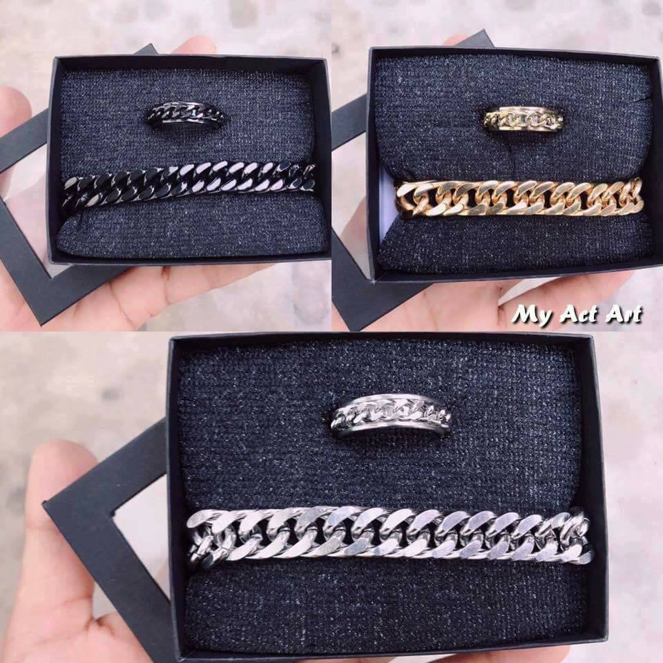 สร้อยข้อมือ กำไลข้อมือ สแตนเลสแถมแหวนโซ่ 1 วง