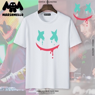 เสื้อสีขาว - หยด Marshmello ยิ้มคอกลมผู้ชายผู้หญิง unisex สี tshirt หลวม