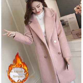 เสื้อโค้ทยาว ผ้าวูล และผ้าฝ้าย แบบหนา ทรงหลวม ขนาดกลาง และยา…