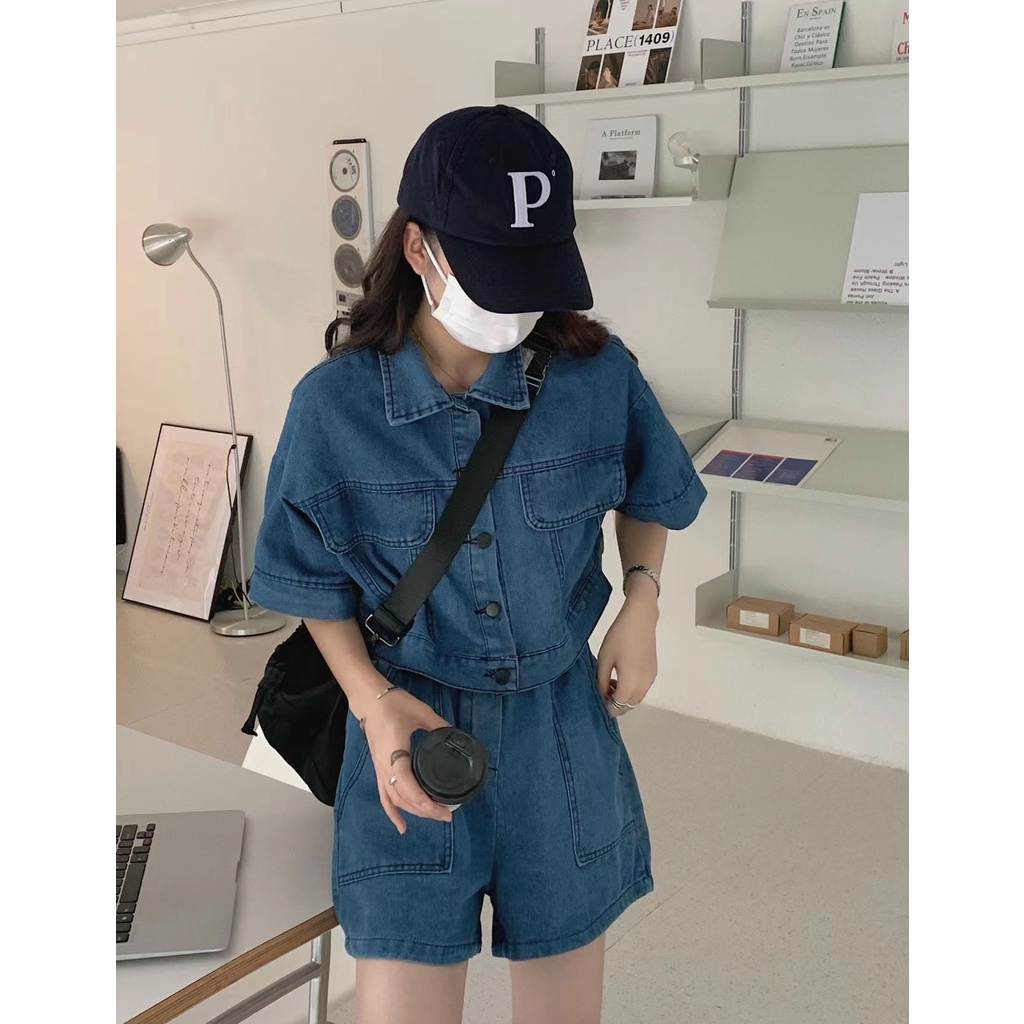 ส่งทันที Cici(NO. 0890)JeansSet  เซตเสื้อเชิ้ตครอป+กางเกงขาสั้น ผ้ายีนส์จับคู่แมตช์สุดคิ้วท์ สไตล์สายเกา ราคา ถูกที่สุด ดีลบีเคเค แกลเลอรีภาพที่ 4