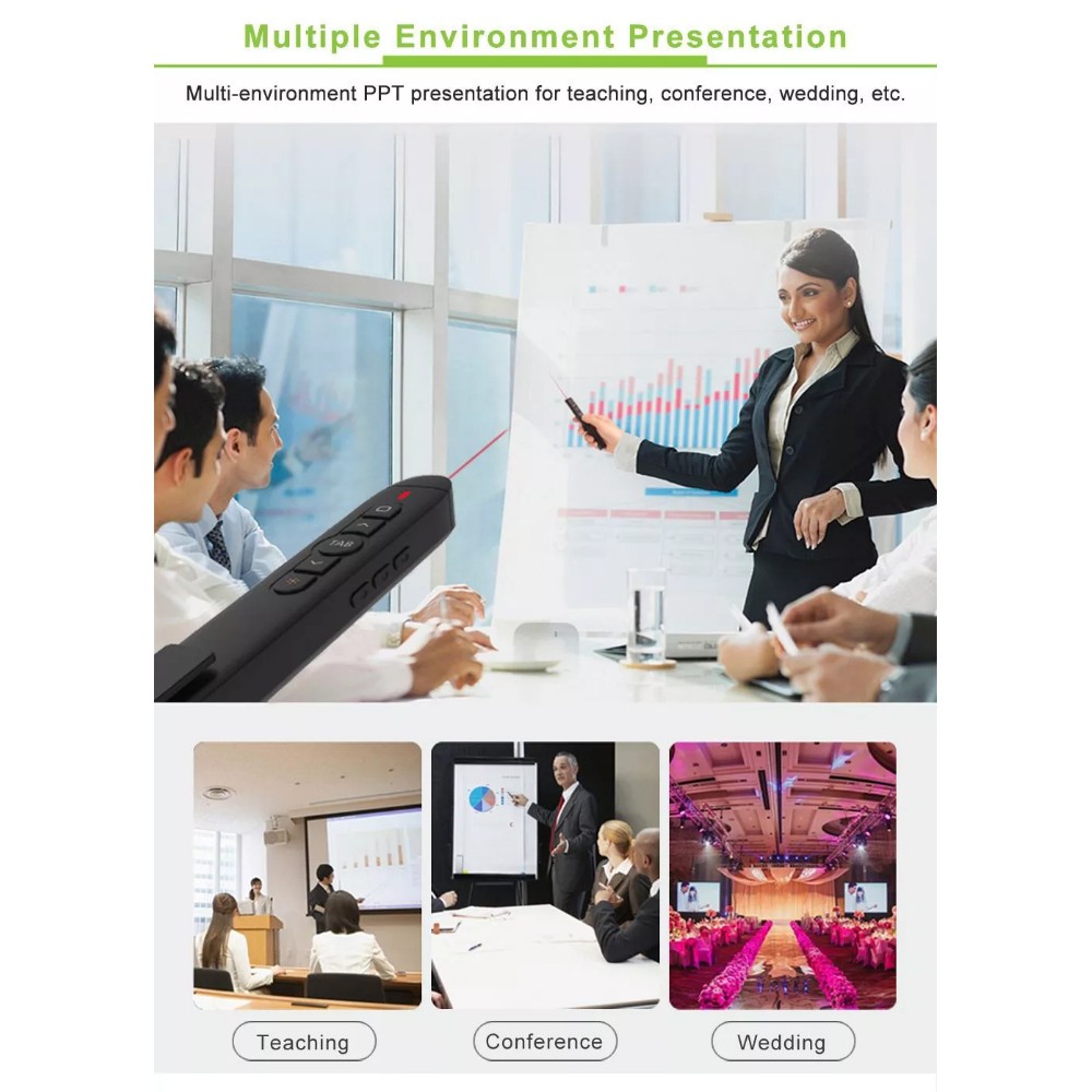 2.4 กิกะเฮิร์ตซ์เลเซอร์ไร้สายเมาส์พลิกปากกาเลเซอร์ตัวชี้ 6 ตัวนำเสนอ Gyroscope Gxes สำหรับการนำเสนอ 