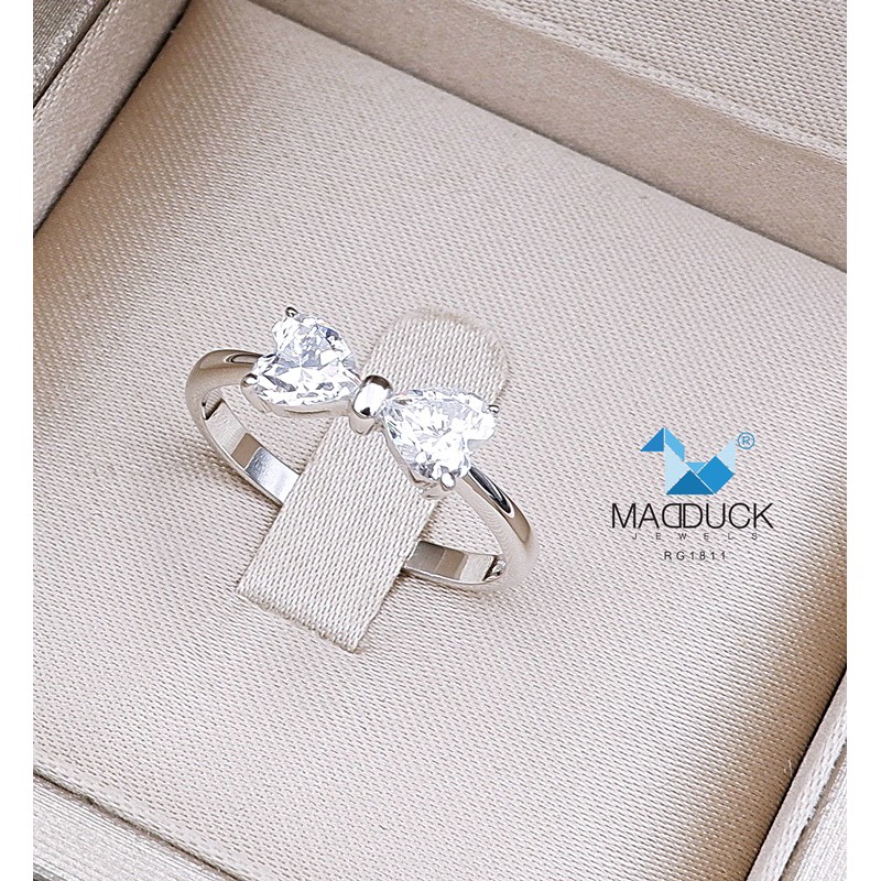 Madduckjewels RG1811 แหวนเงินแท้ 925 CZ / โมอิส (Moissanite) / เพชรแลป (Lab Grown) ชุบโรเดียม แหวนแต่งงาน แหวนโบว์