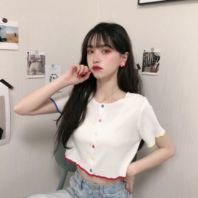 Gakki เสื้อยืดแขนสั้นสเวตเตอร์ เสื้อไหมพรม สไตล์เกาหลี ผ้านิ่มใส่สบาย ฟรีไซส์ พร้อมส่ง 397#
