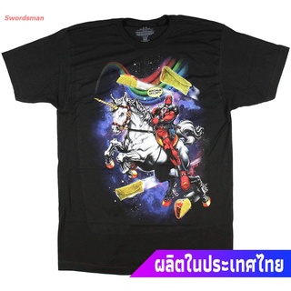 เสื้อยืดแขนสั้น Marvel Comics Deadpool Riding Unicorn Maximum Effort Graphic T-Shirt Popular T-shirts(7k