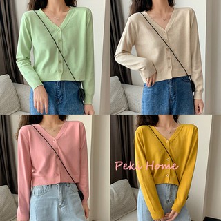 เสื้อคลุมไหมพรม​ สีสว่าง เสื้อแขนยาว เสื้อคลุม คาร์ดิแกน 8A55