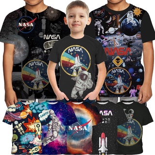 เสื้อยืดแขนสั้น พิมพ์ลายนักบินอวกาศ Nasa 3 มิติ สําหรับเด็กผู้ชาย อายุ 3-14 ปี