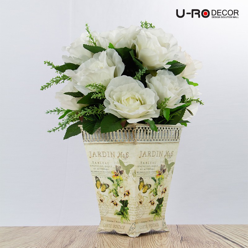 U-RO DECOR รุ่น ช่อกุหลาบ(ขาว)ในกระถางดอกไม้ JARDIN-S (จาร์ดีน-เอส) ยูโรเดคคอร์ กระถาง แต่งบ้าน ใส่