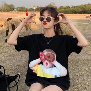 เสื้อยืดแขนสั้นพิมพ์ลายโดนัท สําหรับผู้หญิง