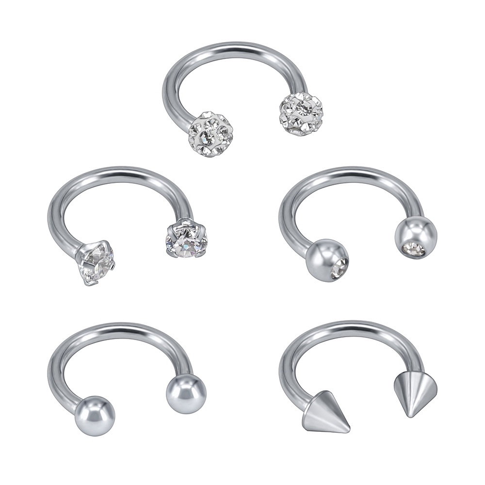 5 Pairs Fashion Crystal Septum Ring Stainless Steel Real Nose Cartilage