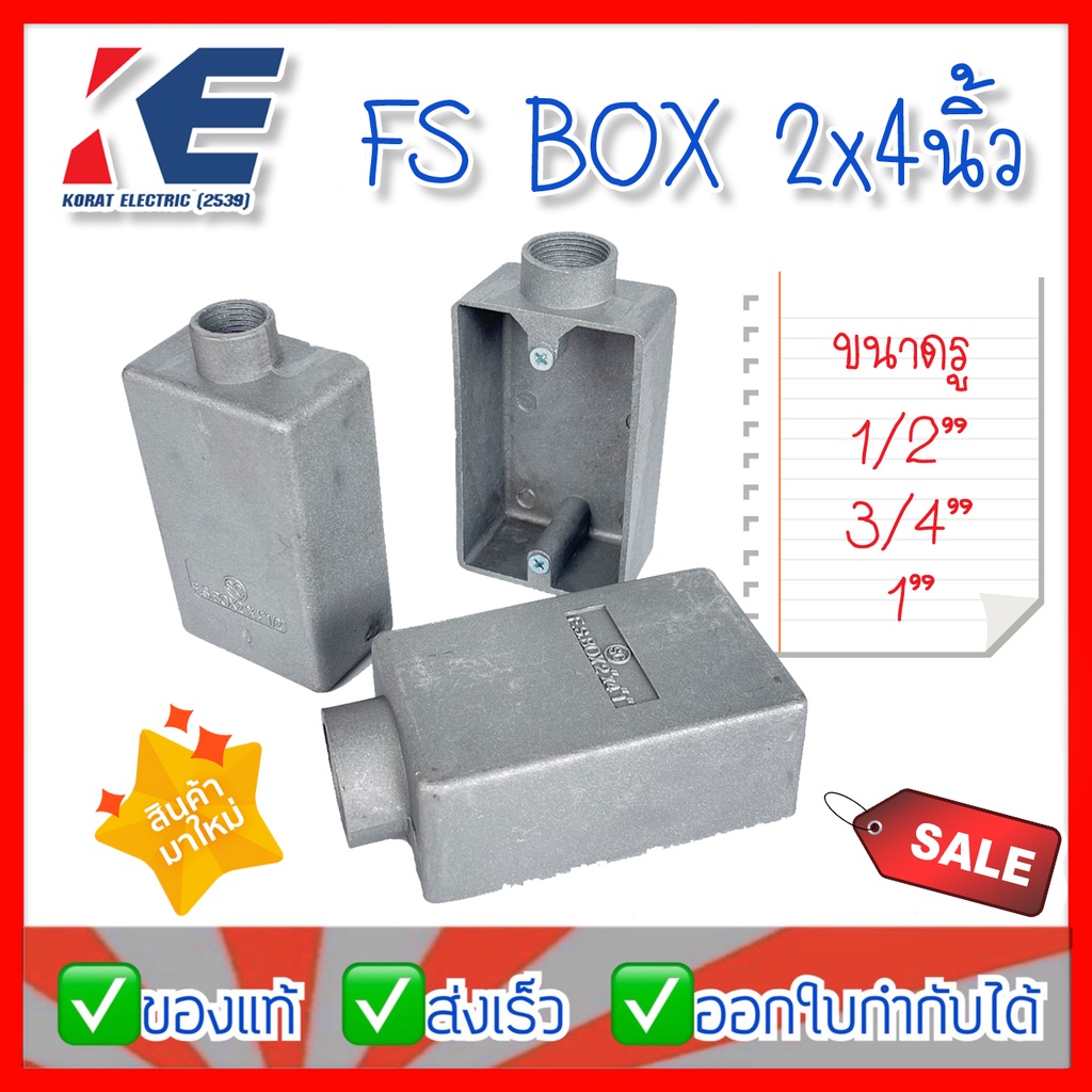 F.S.BOX บ็อกซ์เหล็ก กล่องเหล็ก บ็อกซ์ลอยเหล็ก 2x4นิ้ว ขนาดรู 1/2 3/4 1 นิ้ว รุ่น 1 รู