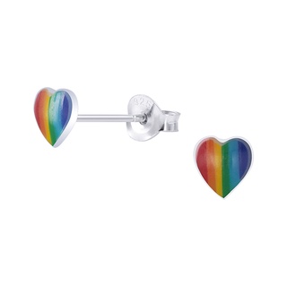 SILVER THAI Sterling silver rainbow heart stud earrings ต่างหูเงินแท้หัวใจฟรุ้งฟริ้งเป็นสายรุ้งเด็กใส่ได้คะไม่แพ้