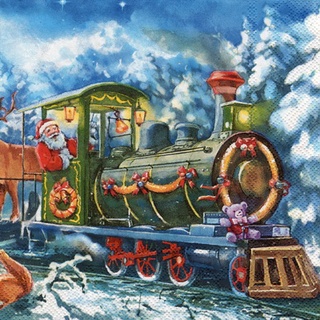 Pladao Napkin ภาพ คริสต์มาส Christmas รถไฟของซานต้า กระดาษ แนพกิ้น สำหรับงานศิลปะ เดคูพาจ decoupage ขนาด L 33x33