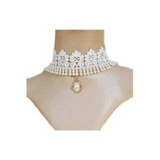 TANITTgems Vintage White Pearls French Lace Bridal Necklace